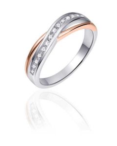Ring Silber rosévergoldet zweireihig Zirkonia R101R