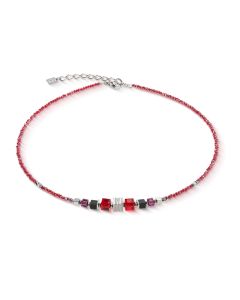 Coeur de Lion Halskette Wave Cube Flow silber-rot 3044100317