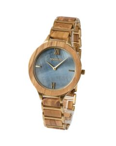 Holzkern Armbanduhr CAPRI-Olive-Perlmutt