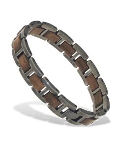Holzkern Armband Acoustic-55 Walnuss - matt Edelstahl antik