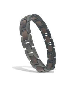 Holzkern Armband Acoustic-8 Walnuss - matt Edelstahl grau
