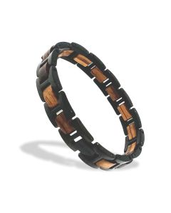 Holzkern Armband Acoustic-56 Zebrano - Edelstahl schwarz