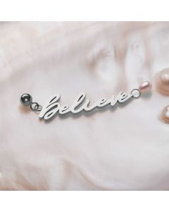 Holzkern Believe Charm Perle Silber
