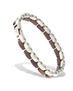 Holzkern Armband Duett-11 Walnuss - matt Edelstahl