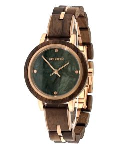 Holzkern Damen Armbanduhr Euterpe Walnuss Marmor