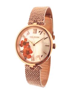 Holzkern Damen Armbanduhr Everbloom Rosegold-Pflaumenblüte 