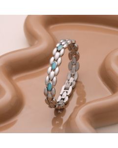 Holzkern Damen Edelstahl Armband Fairylights Aquamarin Silber