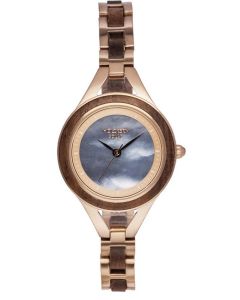 Holzkern Damen Armbanduhr Fatima Walnuss Perlmutt
