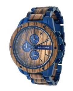 Holzkern Armbanduhr Gareth Zebrano-blau
