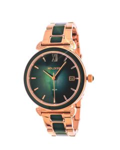 Holzkern Damenuhr Solar Sunglister grünes Perlmutt rosé