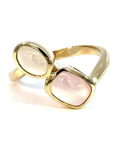 Ring Gelbgold 585/000 mit Rosenquarz und Mondstein