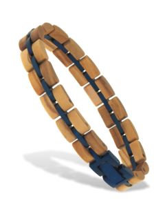 Holzkern Armband Fantasia-16 Olivenholz - Edelstahl blau