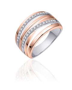 Ring Silber rosévergoldet mehrreihig Zirkonia R055R